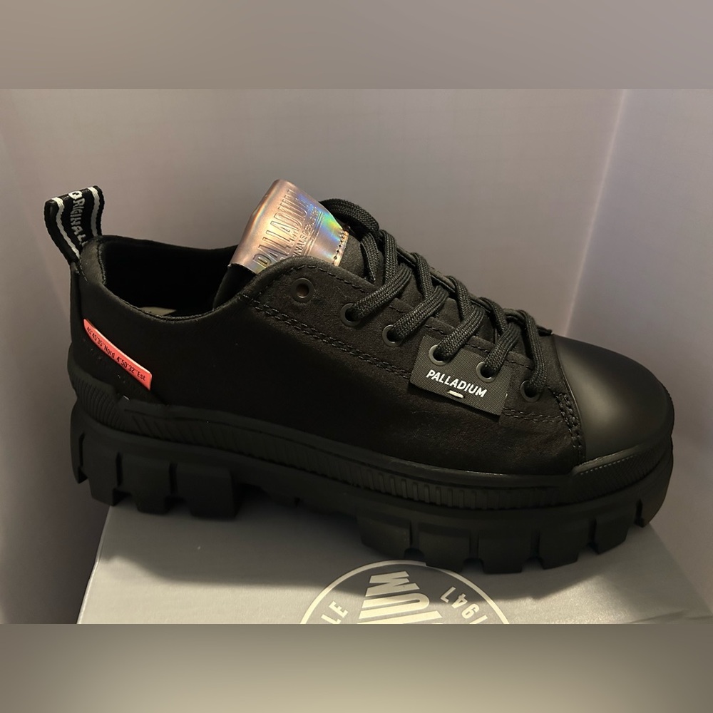 Palladium Black Chunky Low-Top Sneakers with Iridescent Tongue
